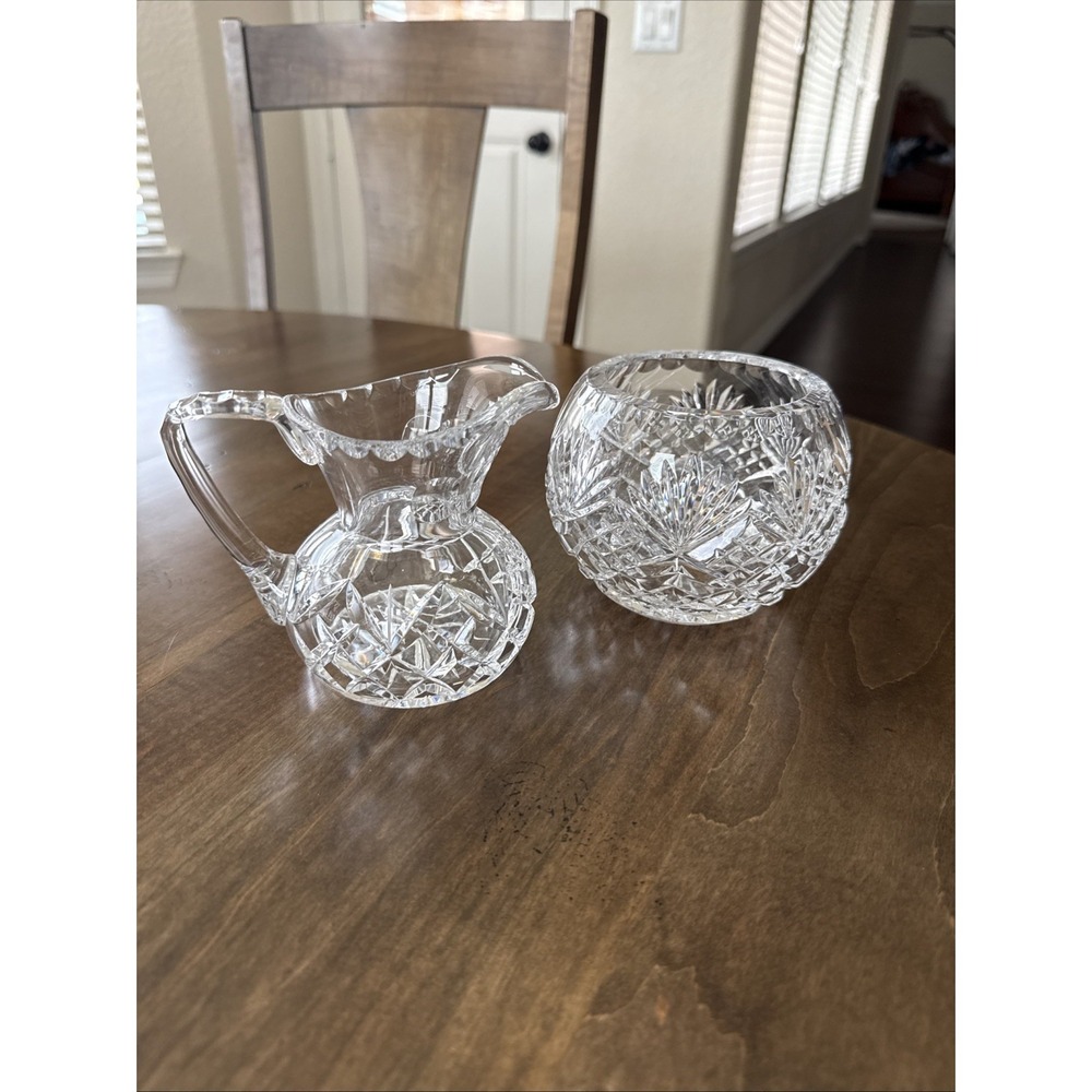Vintage Cut Crystal Rose Bowl/Vase/Pitcher Clear Starburst Pattern Unmarked
